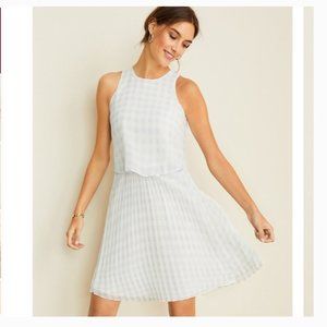 NWT Ann Taylor Gingham Overlay Pleated Flare Dress
